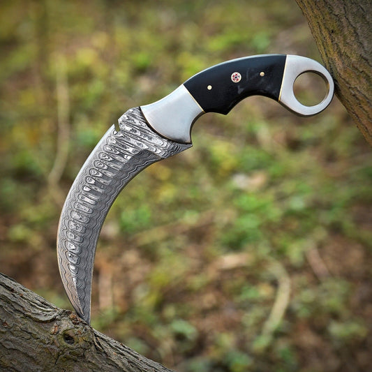Damascus Steel Karambit Knife Best Karambit Knife with Curved Blade and Finger Ring 