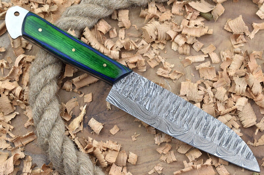  Damascus Steel Kitchen Chef Knife – Blue & Green Dollar Thappa Handle 