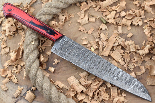  Damascus Steel Kitchen Chef Knife – Red & Black Dollar Thappa Handle 