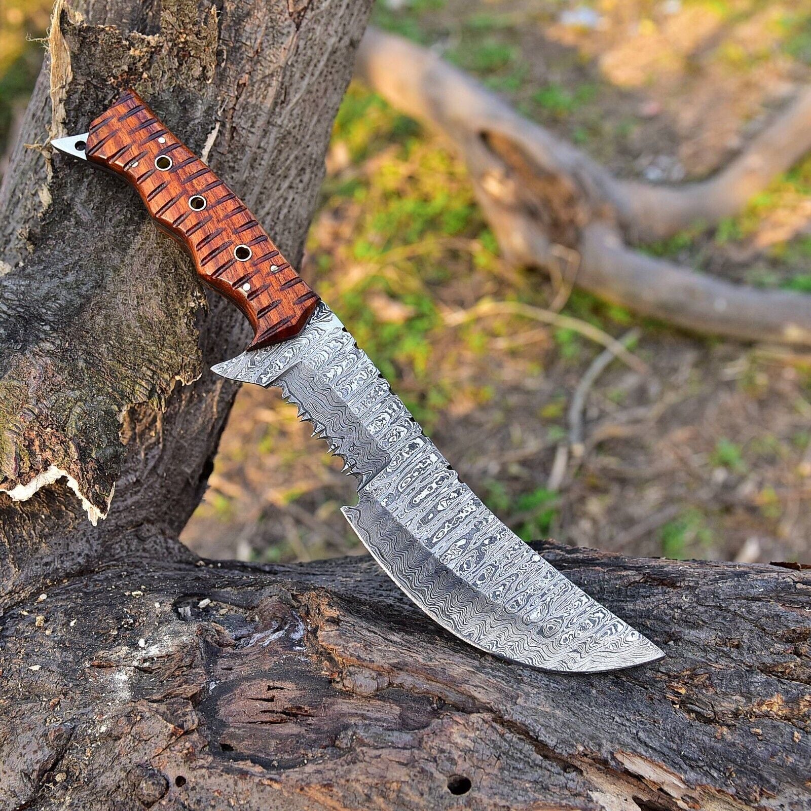 12 Inch Tactical Damascus Steel Rambo Bowie Knife with Full Tang Survi ...