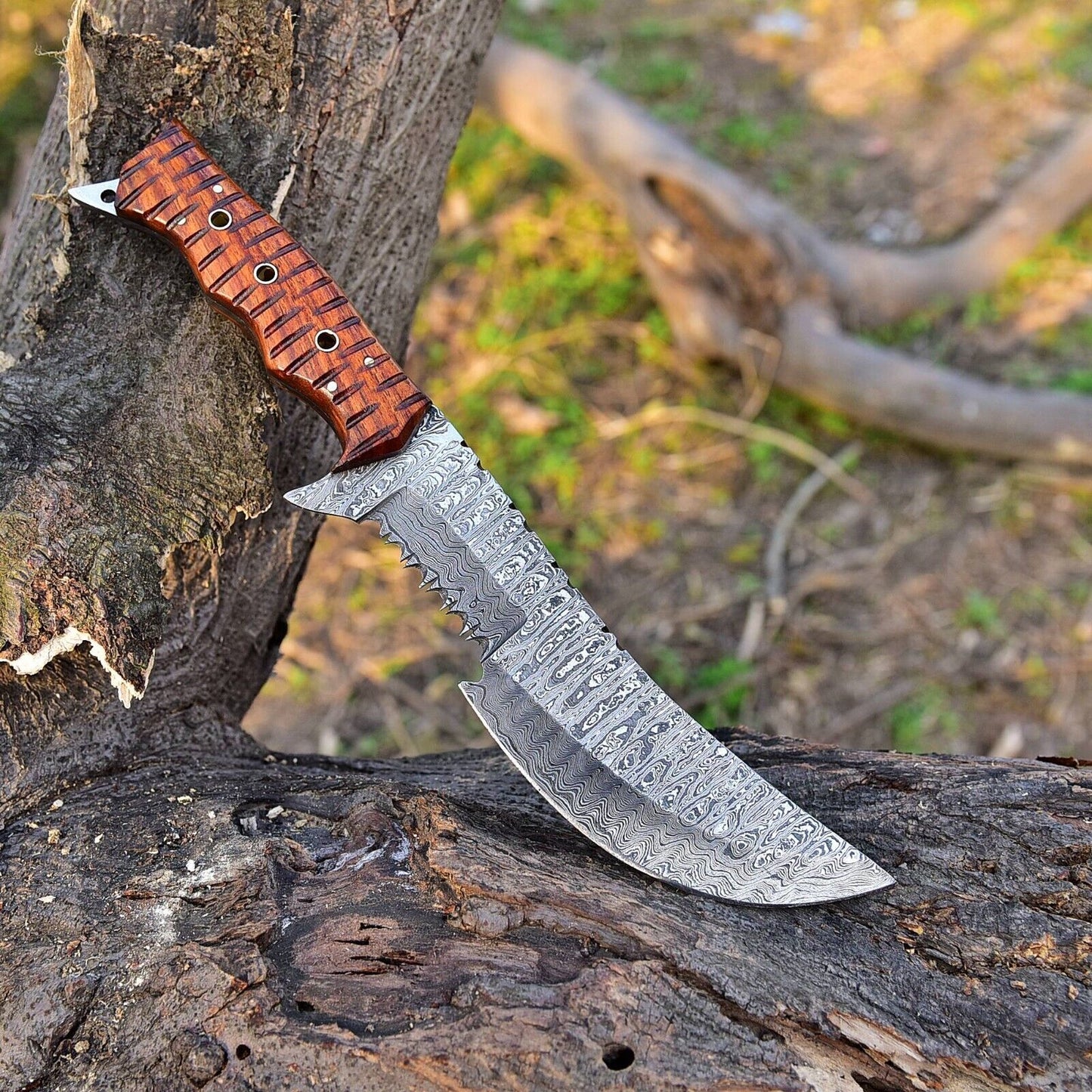 12 Inch Tactical Damascus Steel Rambo Bowie Knife with Full Tang Survival Design