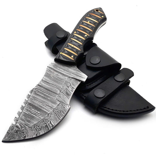 Damascus Tracker Knife with Sheath – Handmade Full Tang Fixed Blade Hunting Knife with G10 Handle