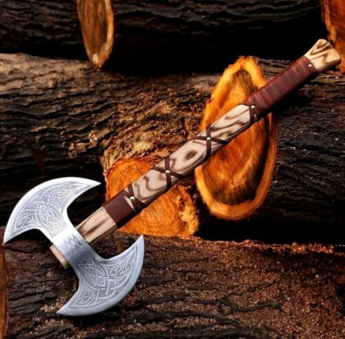 Double Headed Hand Forged Steel Viking Axe Battle Axe Double Blade Viking Axe