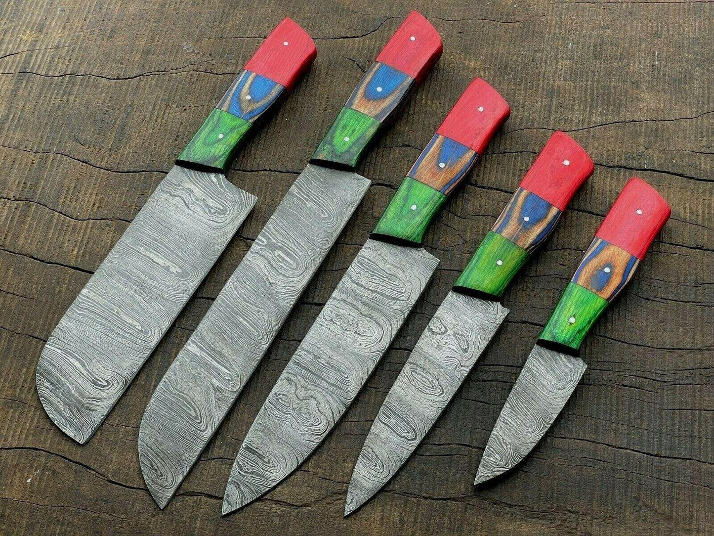 EVEREST HUNT 5-Piece Handmade Damascus Steel Chef Knife Set – Full Tang Kitchen Knives