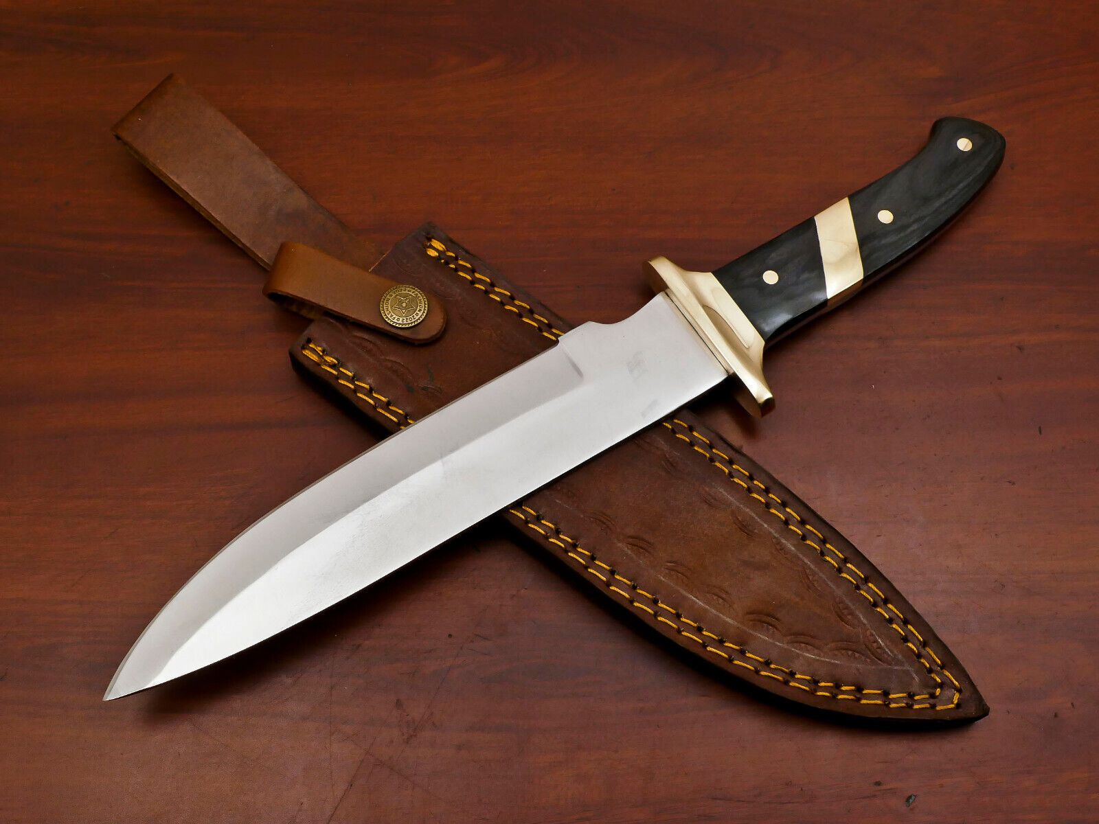 Elite 12-Inch D2 Steel Full Tang Bowie Hunting Knife with Brass Guard