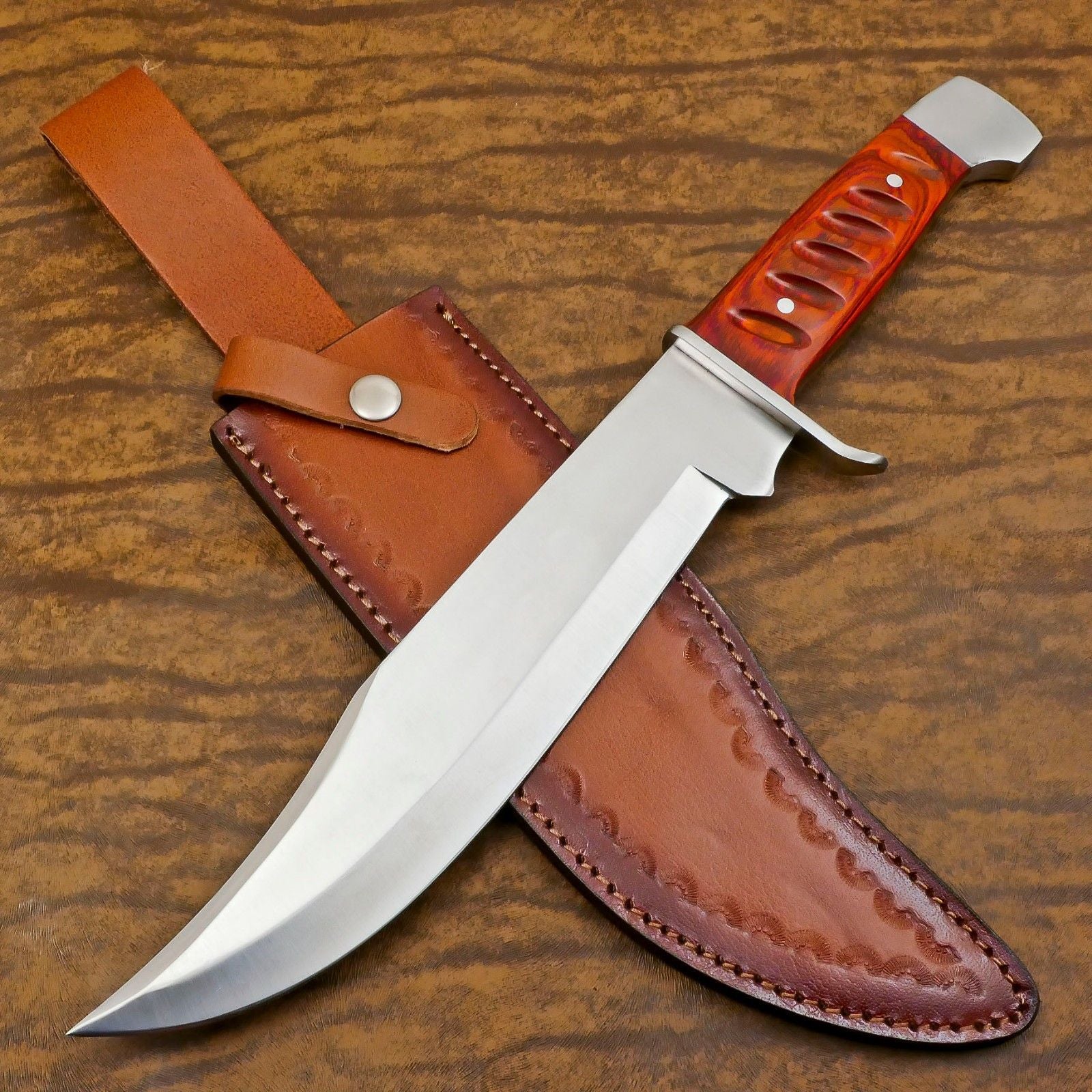 Elite 12-Inch D2 Steel Full Tang Bowie Hunting Knife with Pakka Wood Handle