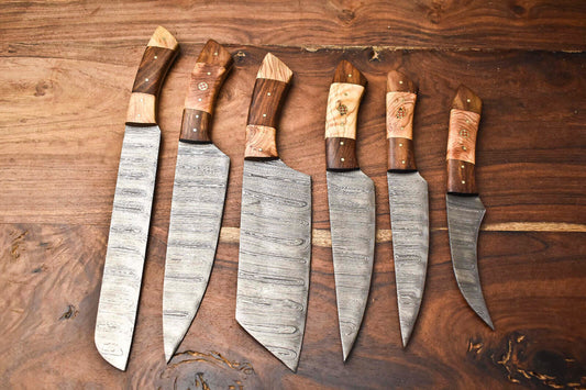 Exclusive 6-Piece Handmade Hammered Damascus Steel Chef Knife Set