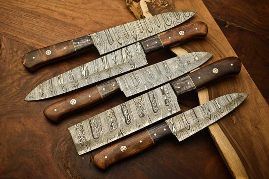 Exclusive Custom Set of 5 Handmade Hammered Damascus Steel Chef Knives – 10" to 13"

