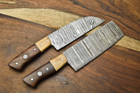 Exclusive Handmade Damascus Steel Chef Knife Duo – Full Tang Artisan Blades