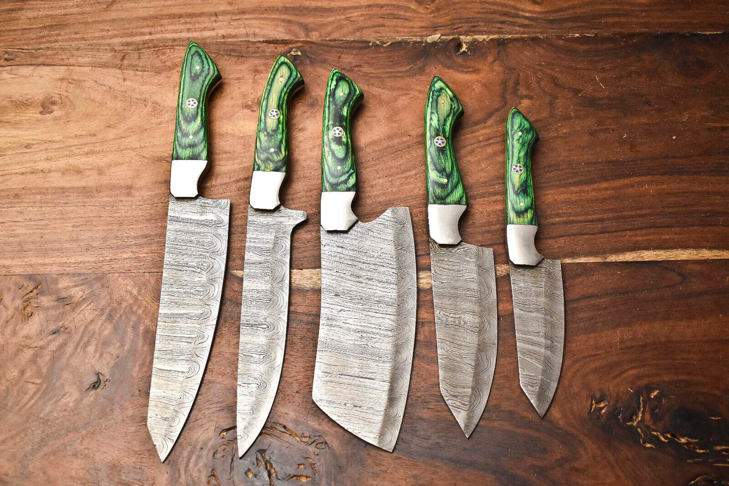 Exclusive Lot of 5 Handmade Hammered Damascus Steel Chef Knives