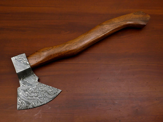 Exquisite Handmade Damascus Steel Tomahawk Axe with Walnut Wood Handle and Leather Sheath