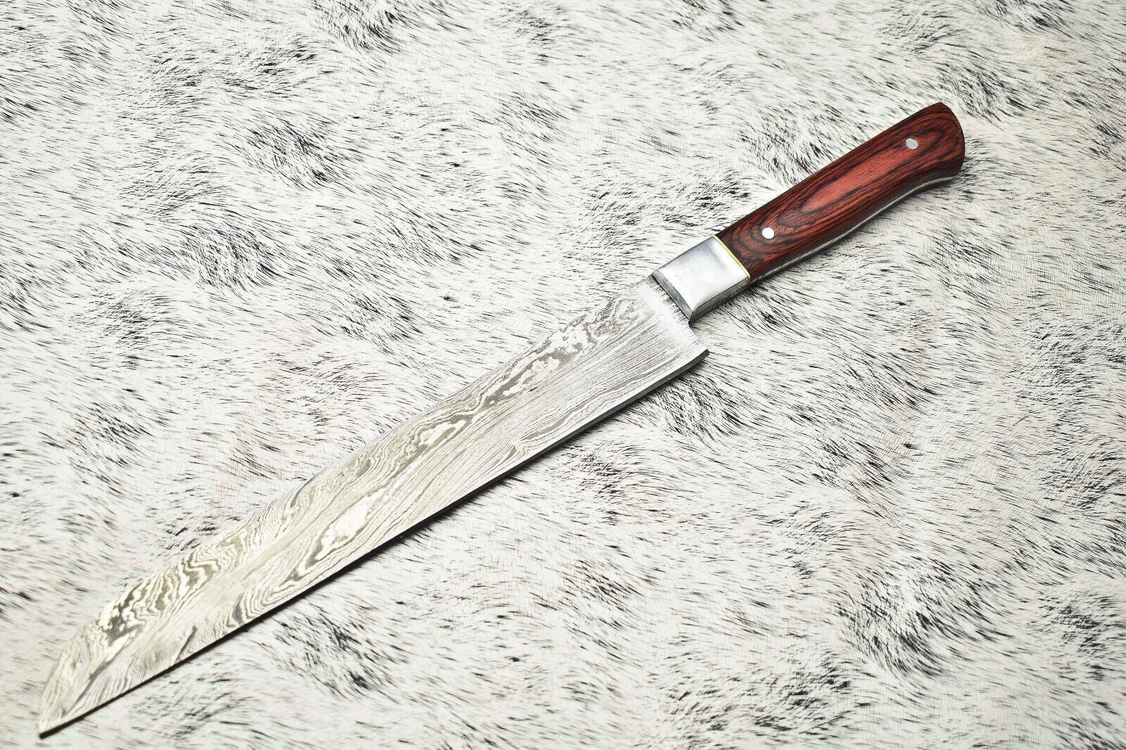 Fine Custom Handmade Damascus Steel Blade Chef Knife – 14" Overall, 9" Blade, Full Tang Sport Knife with Leather Sheath