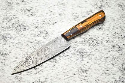 Fine Custom Handmade Damascus Steel Chef Knife – 10" Full Tang Sport Knife with Leather Sheath

