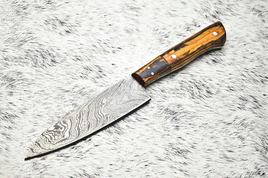 Fine Custom Handmade Damascus Steel Chef Knife – 10" Full Tang Sport Knife with Leather Sheath

