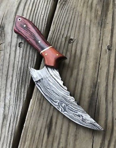 Fire Pattern Damascus Hunting Skinner Knife – Wood Handle with Leather Sheath for EDC & Outdoors