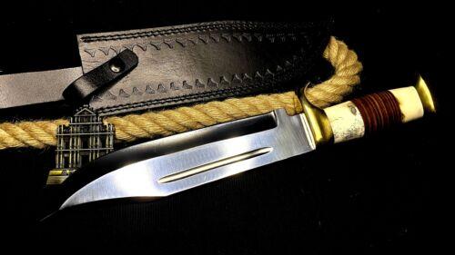 Fixed Blade Hunting Bowie Knife – Custom Handmade D2 Steel Full Tang with Camel Bone Handle