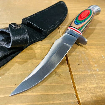 Fixed Blade Survival Skinner Knife – 8" Stainless Steel Blade with Wood Handle & Leather Sheath