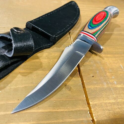 Fixed Blade Survival Skinner Knife – 8" Stainless Steel Blade with Wood Handle & Leather Sheath