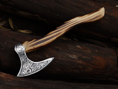 Hand Forged 18 Inch Viking Axe Carbon Steel Blade with Ash Wood Handle and Leather Sheath