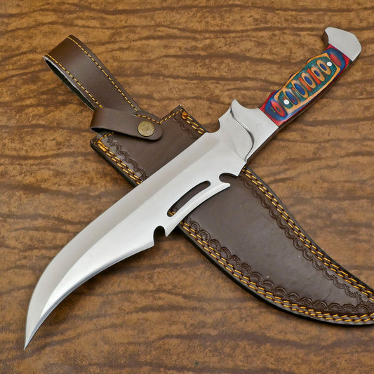 Forged D2 Full Tang Bowie Knife 12" Hunting Knife with Pakka Wood Handle 
