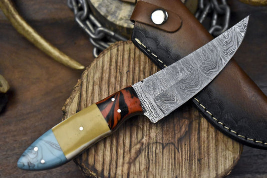 Forged Damascus Skinner Knife Twist Pattern Corian Handle Micarta Guard 9" Hiking Blade

