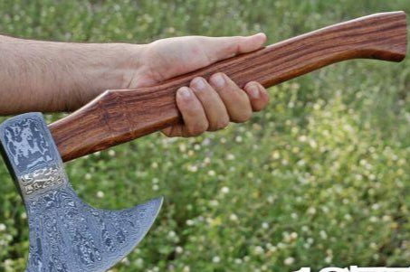 Forged Damascus Steel Axe Hatchet with Rosewood Handle & Leather Sheath