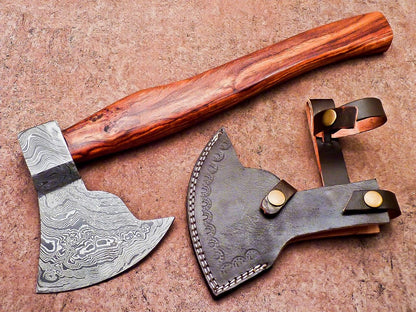   Forged Damascus Steel Axe with Natural Wood Handle | Custom 15 Inch Damascus Axe