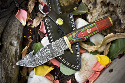   Forged Hunting Skinner Knife Ladder Damascus Hard Wood Outdoor