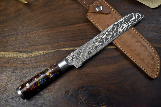 Forged Hunting Skinner Knife Twist Damascus Steel Blade with Micarta Handle and Steel Bolster – Outdoor Sports Knife


