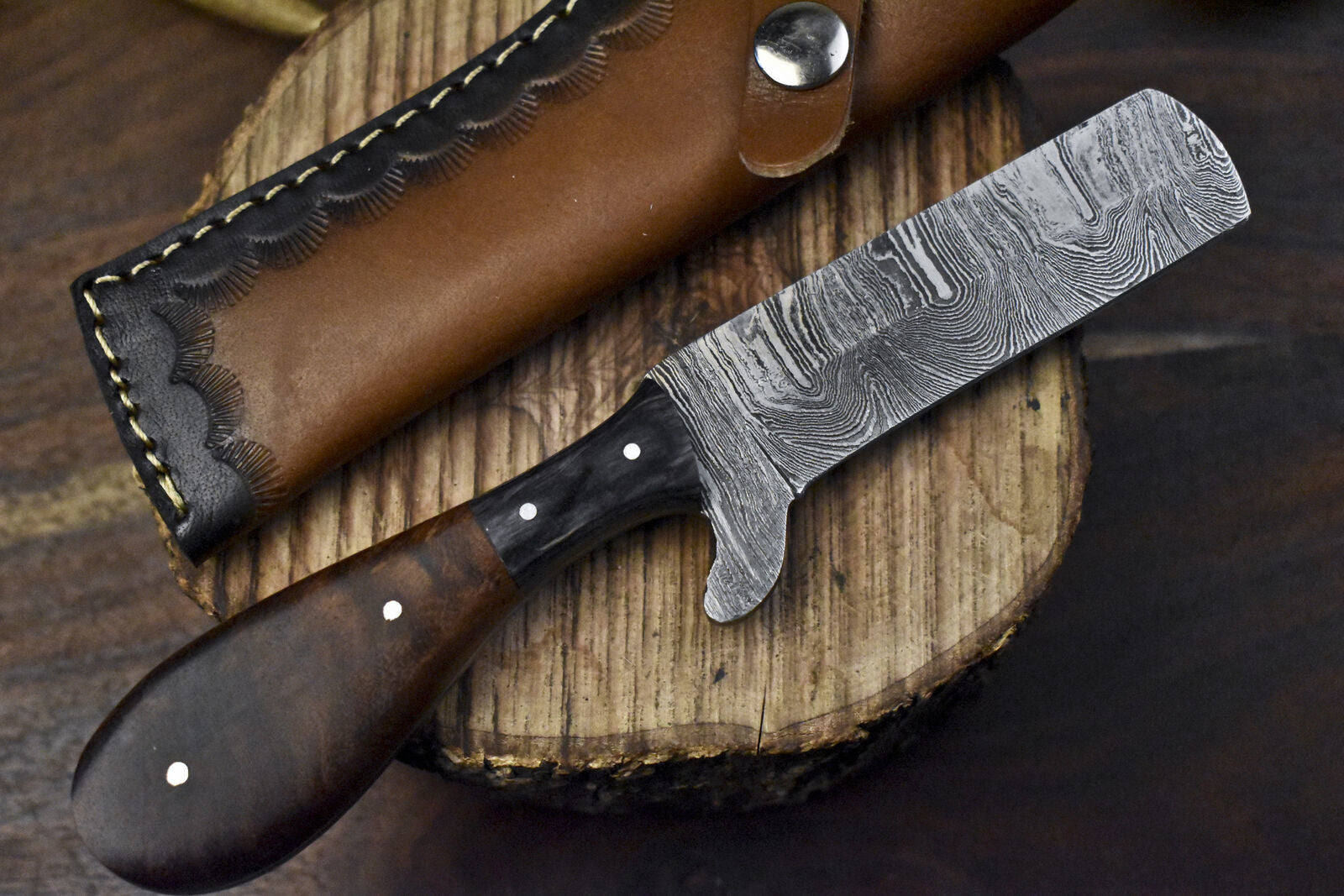 Forged Hunting Skinner Knife with Twist Damascus Blade and Walnut Wood Handle – Custom Handmade Fixed Blade Hunting Knife