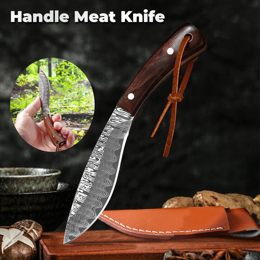 Forged Mongolian Style Damascus Steel Cleaver Knife – 5Cr15 Full Tang Chef Knife with Color Wood Handle