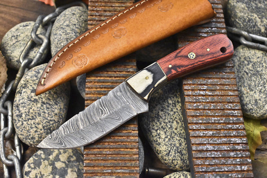 Forged Skinner Knife Twist Damascus Hard Wood Wooden Bolster Decoration