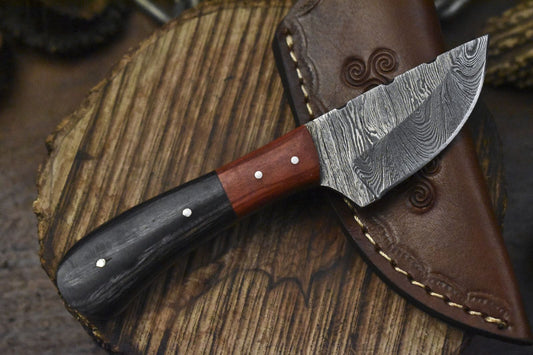 Forged Twist Damascus Skinner Knife 7" Hardwood Handle Fishing Fixed Blade