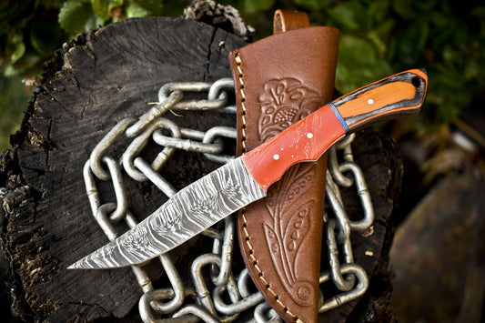 Forged Twist Damascus Skinner Knife – Custom Mixed Material Tactical Fixed Blade