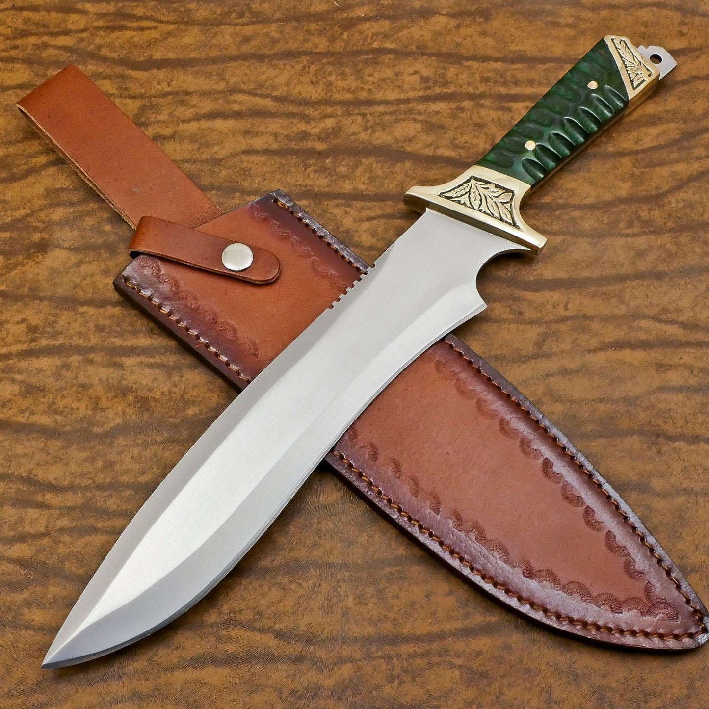 Frontier 12-Inch D2 Steel Full Tang Bowie Hunting Knife with Pakka Wood Handle