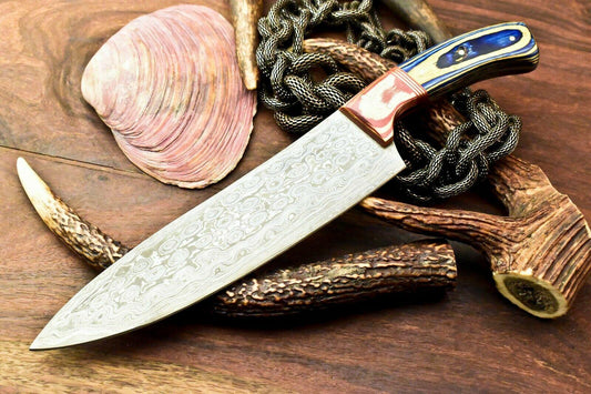 Gorgeous Custom Handmade Damascus Blade Chef Full Tang Knife | Hard Wood Handle