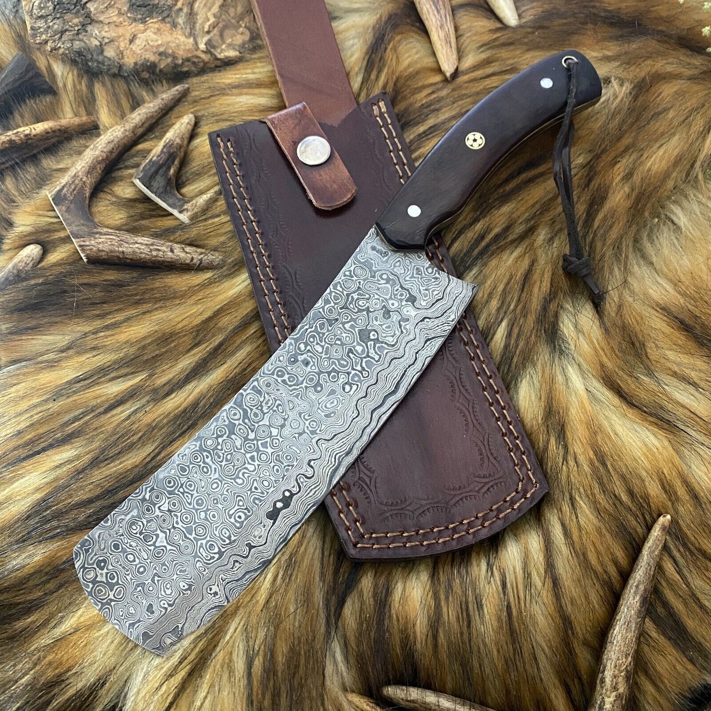 HAND MADE DAMASCUS STEEL CLEAVER CHEF KNIFE WITH WOOD HANDLE

