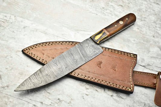 "Hand-Forged Damascus Steel Chef Knife – Full Tang Custom Sport Blade"