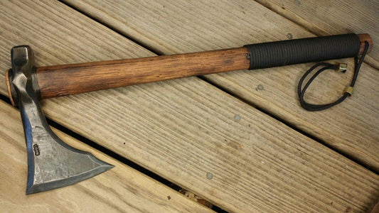 Hand-Forged Viking Camp Axe | Hammer Poll Tomahawk with Hickory Handle
