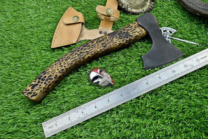 Hand-Forged Viking Tomahawk Axe – Carbon Steel Blade with Rosewood Handle and Leather Sheath