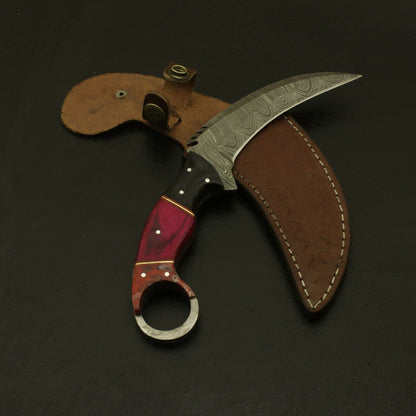 HandForged Damascus Karambit Knife 9" Karambit Damascus Steel with Wood Handle