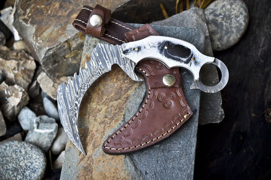 Hand Forged Damascus Karambit Knife Twist Pattern Karambit Damascus Steel With corian Handle