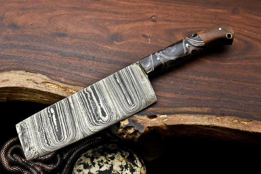 HandMade Damascus Chef Chopper Knife  Full Tang Damascus Steel Kitchen Knife with Corian Handle