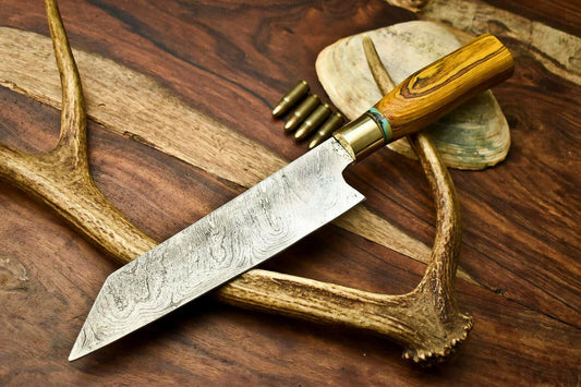 HandMade Damascus Steel Chef Knife Full Tang Hard with Wood Handle kitchen  knife