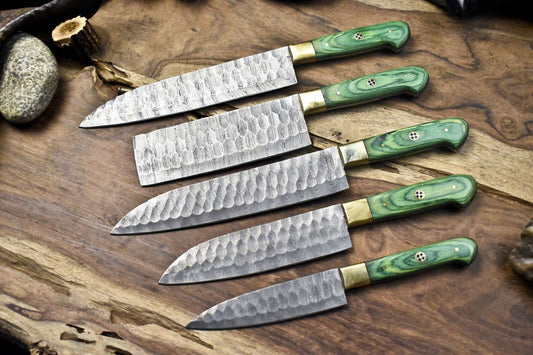 Hand Crafted Chef Knife Set – Twist Damascus Steel with Hard Wood Handles, Lot of 5 Gift Set