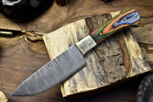 Hand Crafted Chef Knife – Twist Damascus Steel Blade with Hardwood Handle & Brass Bolster, Tactical Design