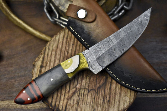 Hand Crafted Twist Damascus Skinner Knife with Corain Handle for Tactical Use