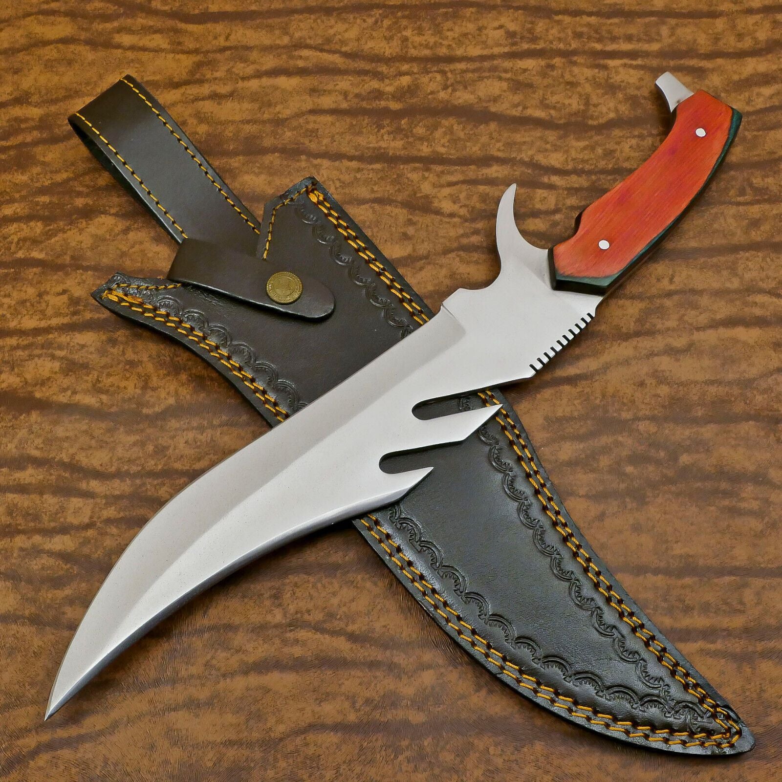 Hand Forged 12" D2 Steel Clip Point Full Tang Bowie Knife with Pakka Wood Handle 