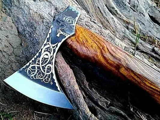 Hand Forged 18" Carbon Steel Viking Axe – Tomahawk, Hatchet & Combat Axe with Free Leather Sheath