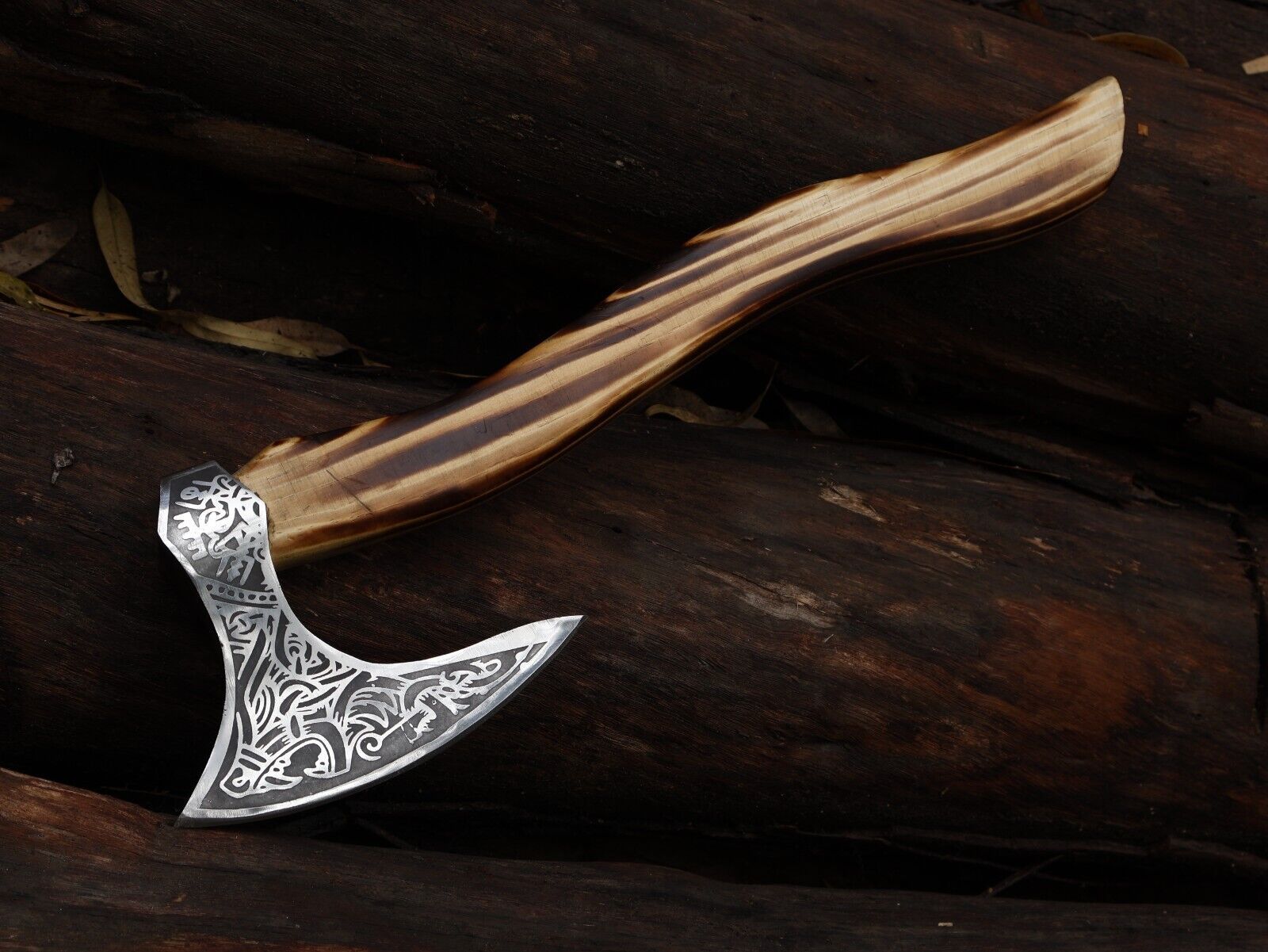 Hand Forged 18 Inch Viking Axe Carbon Steel Axe with Ash Wood Handle and Leather Sheath